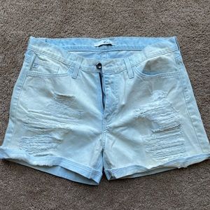 Distressed denim jean shorts